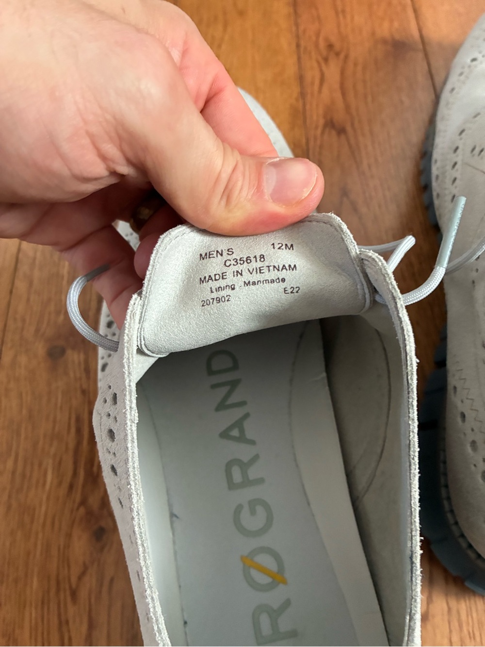 Cole Haan Men's Light Gray Wingtip Oxfords - Picture 6 of 6